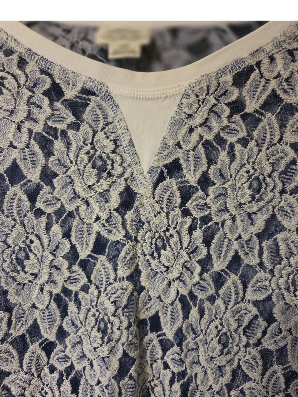 Ariat White Floral Lace Overlay Long Sleeve Top with Navy Underlay - Picture 3 of 4